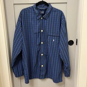 XL Mens Polo Ralph Lauren Cotton Button Down Pocket Sleep Shirt Pajama Top Blue